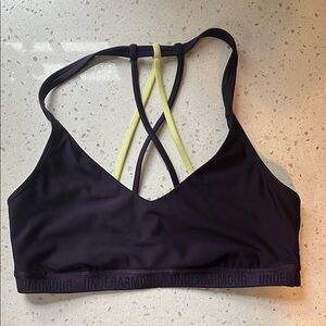 Under Armour Black and Yellow Sports Bra with Strappy Back